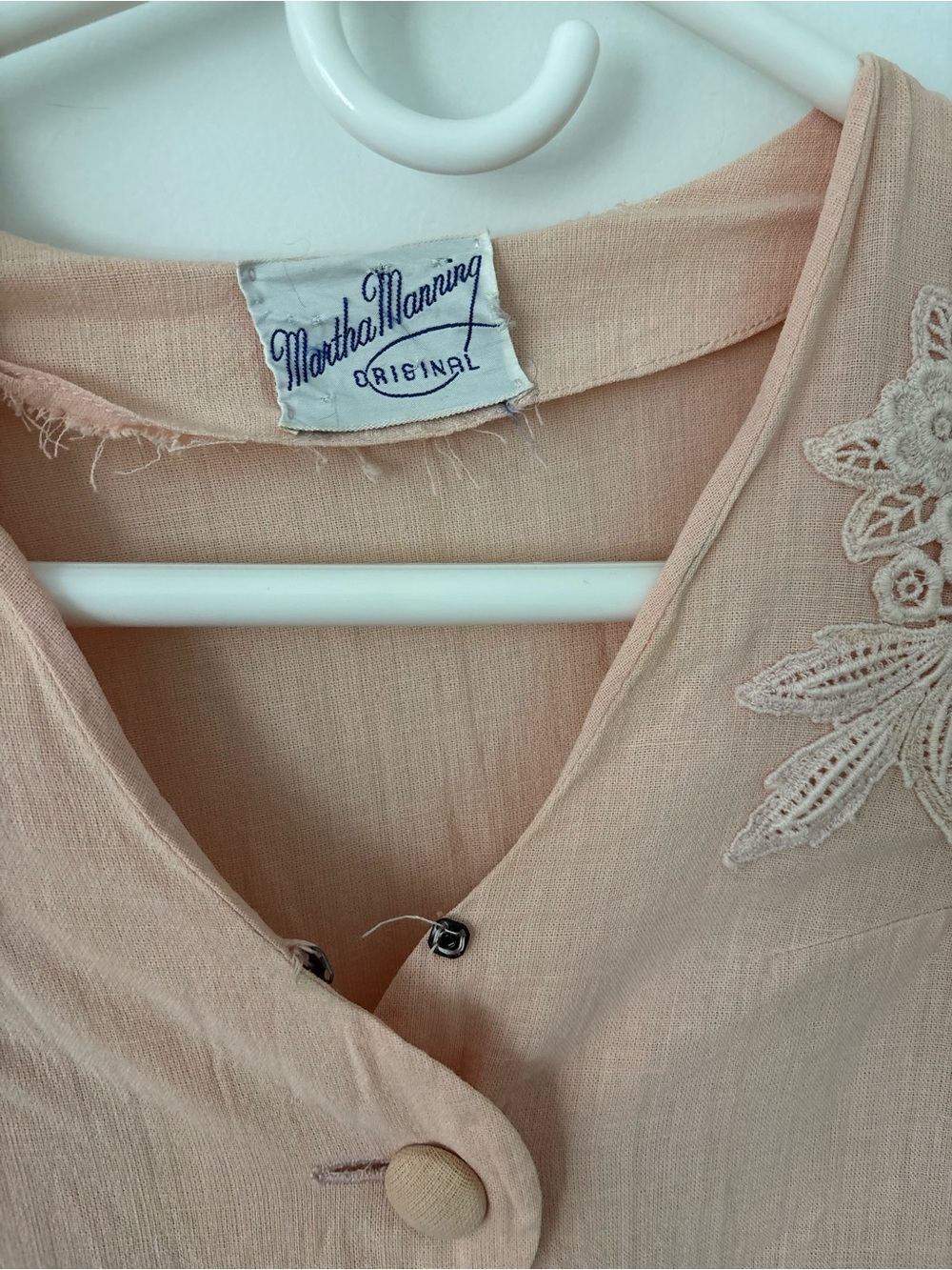 Vintage 80s pale pink Martha Manning linen midi dress scallop floral embroidery - Picture 9 of 9